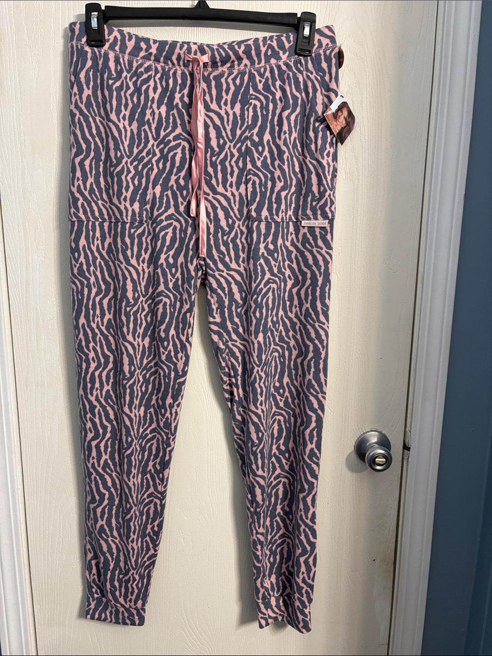 Thalia Sodi Pink and Gray Zebra-Print Knit Joggers